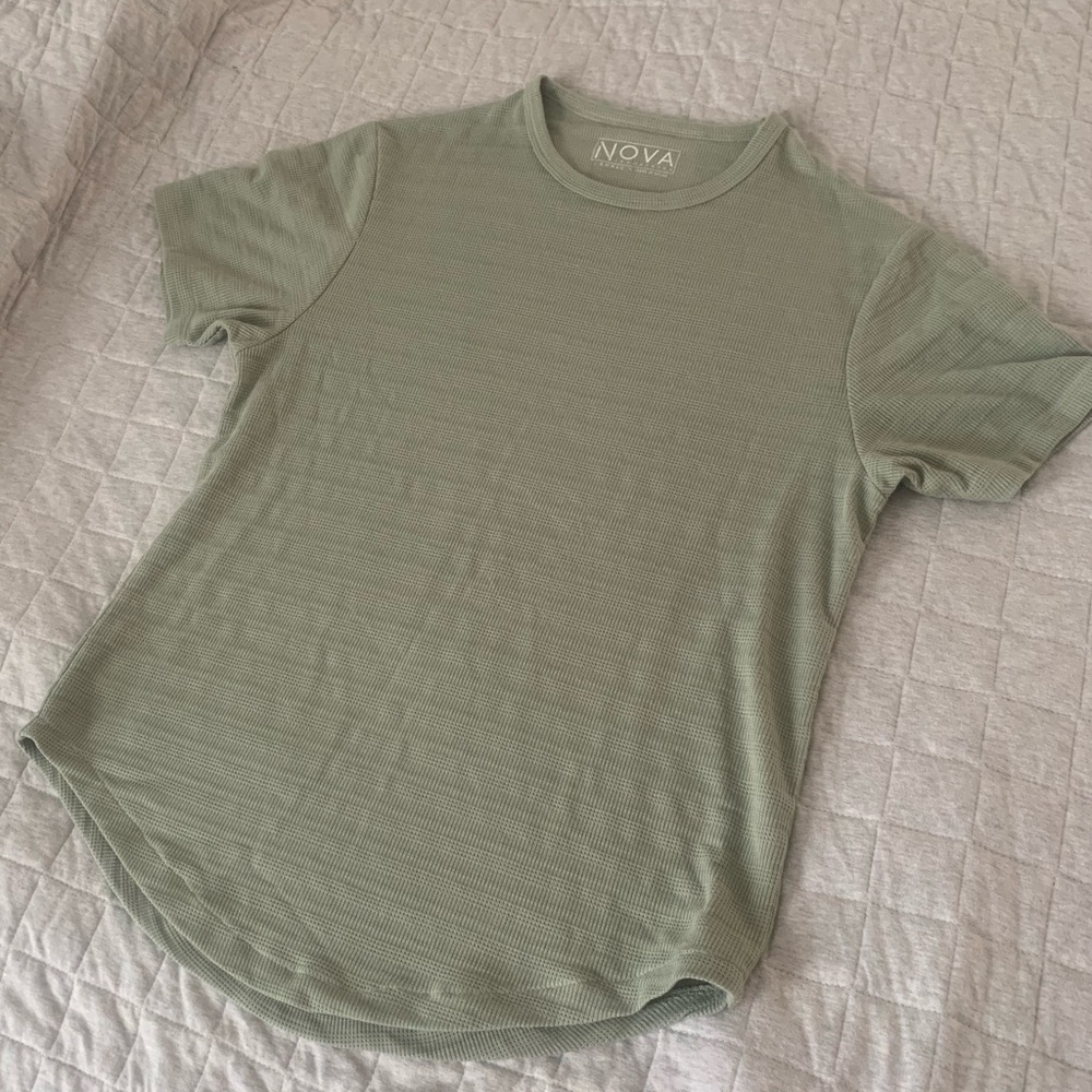 NOVA Industries green/gray waffle knit ribbed shirt small medium